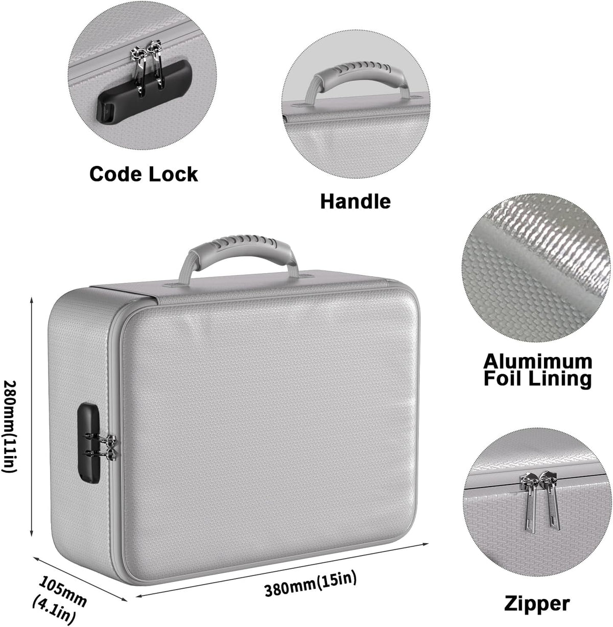Document Bag with Lock, Fireproof 3-Layer File Storage Box, Black