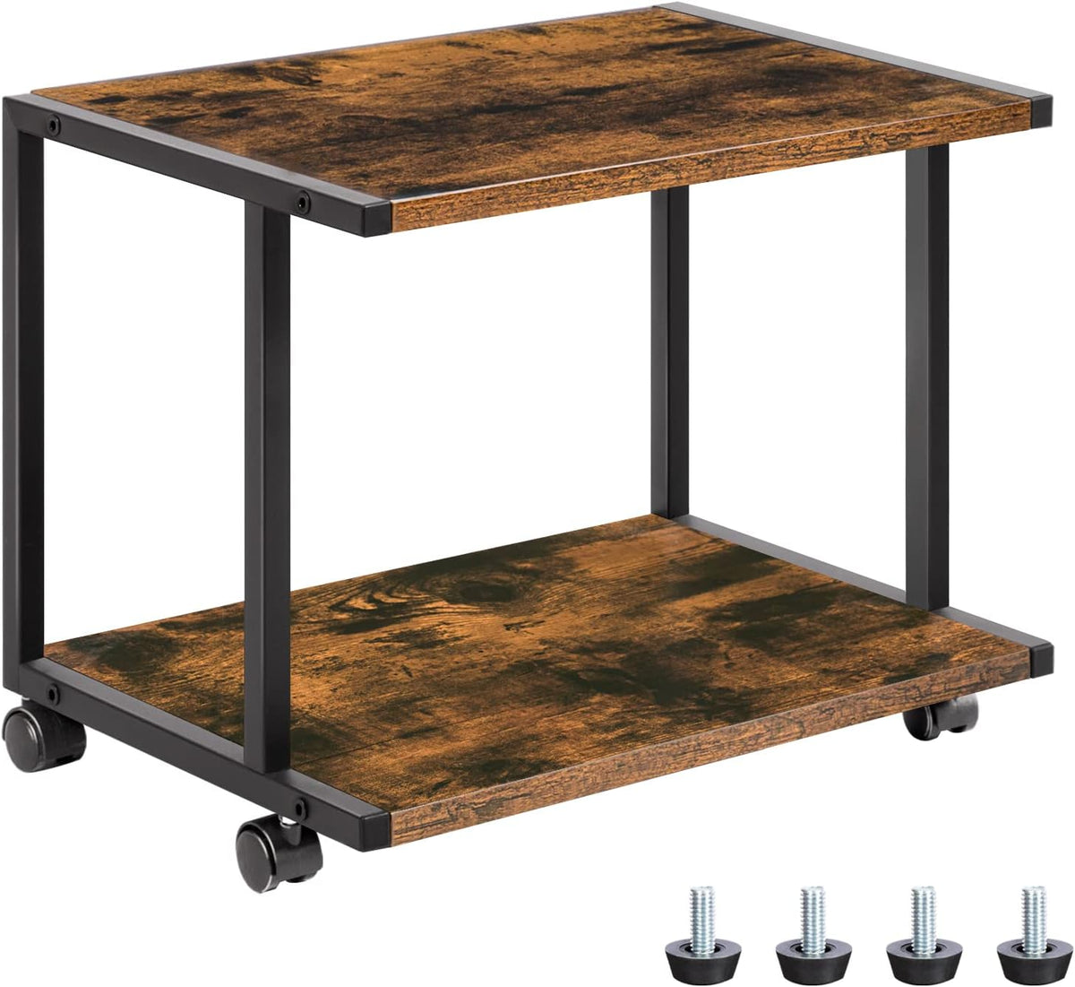 Under Desk Printer Stand, 2-Tier Industrial Printer Cart with Storage Shelf, Mobile Machine Holder Table Stand, for Home and Office, Rustic Brown and Black BF42PS01