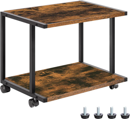 Under Desk Printer Stand, 2-Tier Industrial Printer Cart with Storage Shelf, Mobile Machine Holder Table Stand, for Home and Office, Rustic Brown and Black BF42PS01