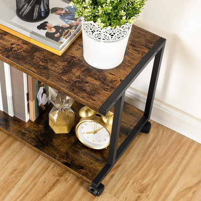 Under Desk Printer Stand, 2-Tier Industrial Printer Cart with Storage Shelf, Mobile Machine Holder Table Stand, for Home and Office, Rustic Brown and Black BF42PS01