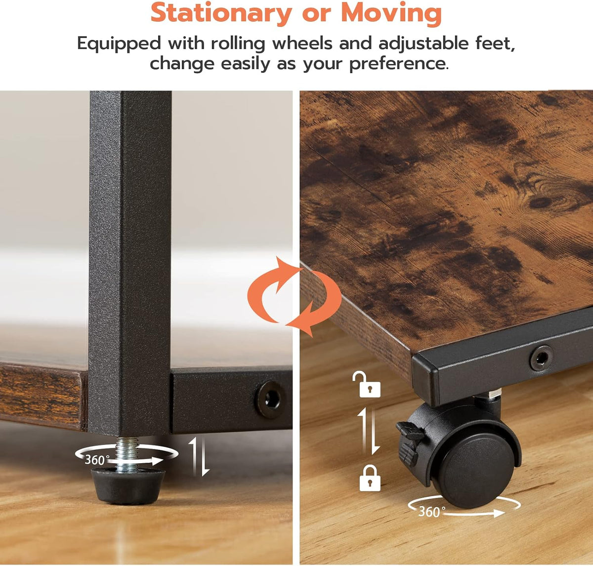 Under Desk Printer Stand, 2-Tier Industrial Printer Cart with Storage Shelf, Mobile Machine Holder Table Stand, for Home and Office, Rustic Brown and Black BF42PS01