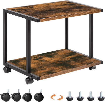 Under Desk Printer Stand, 2-Tier Industrial Printer Cart with Storage Shelf, Mobile Machine Holder Table Stand, for Home and Office, Rustic Brown and Black BF42PS01
