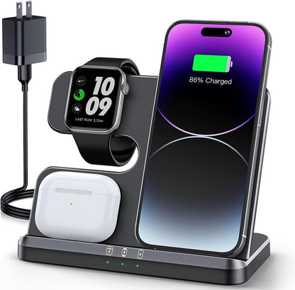 3 in 1 Charging Station for Apple Wireless Charger for iPhone 17 16e 16 15 14 13 12 11 X 8 & for iWatch Charger Wireless Charging Station for Multiple Devices for AirPods 2/3/4/Pro/Pro 2/Pro 3