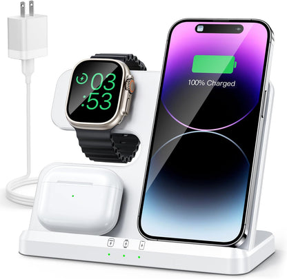3 in 1 Charging Station for Apple Wireless Charger for iPhone 17 16e 16 15 14 13 12 11 X 8 & for iWatch Charger Wireless Charging Station for Multiple Devices for AirPods 2/3/4/Pro/Pro 2/Pro 3
