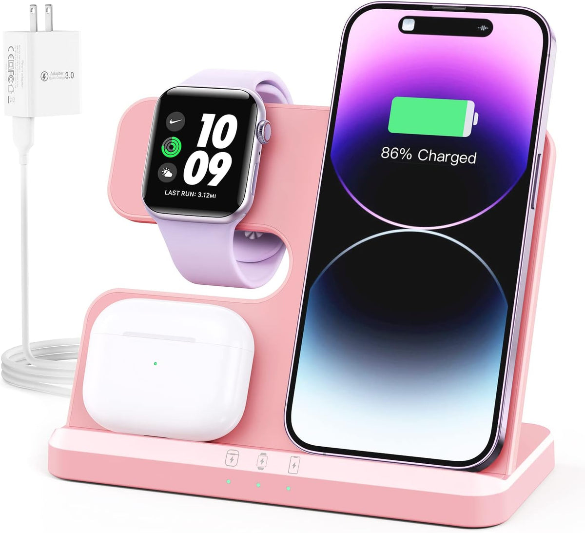 3 in 1 Charging Station for Apple Wireless Charger for iPhone 17 16e 16 15 14 13 12 11 X 8 & for iWatch Charger Wireless Charging Station for Multiple Devices for AirPods 2/3/4/Pro/Pro 2/Pro 3