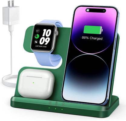 3 in 1 Charging Station for Apple Wireless Charger for iPhone 17 16e 16 15 14 13 12 11 X 8 & for iWatch Charger Wireless Charging Station for Multiple Devices for AirPods 2/3/4/Pro/Pro 2/Pro 3