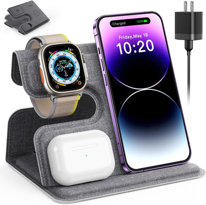 3 in 1 Charging Station for Apple Wireless Charger for iPhone 17 16e 16 15 14 13 12 11 X 8 & for iWatch Charger Wireless Charging Station for Multiple Devices for AirPods 2/3/4/Pro/Pro 2/Pro 3
