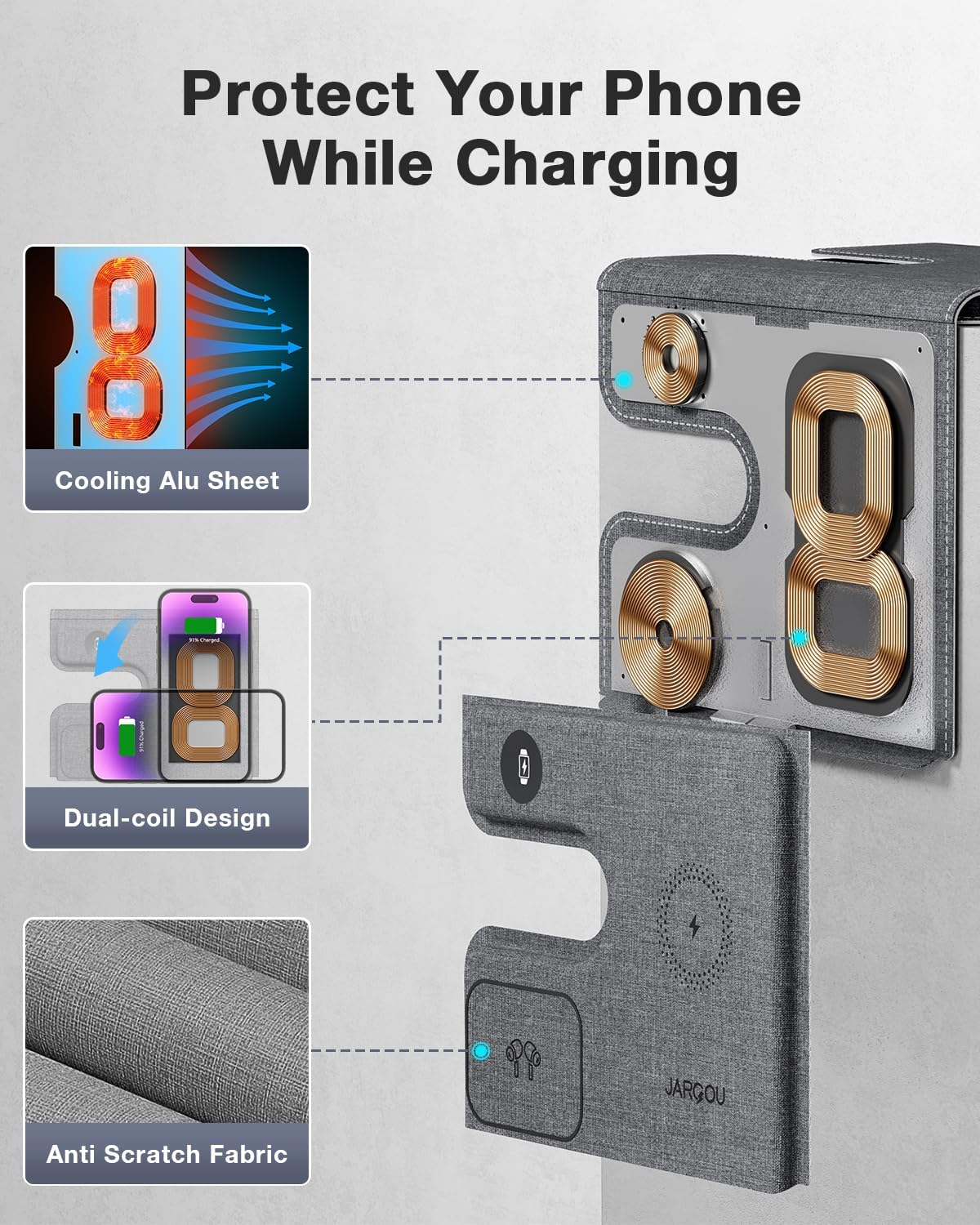 3 in 1 Charging Station for Apple Wireless Charger for iPhone 17 16e 16 15 14 13 12 11 X 8 & for iWatch Charger Wireless Charging Station for Multiple Devices for AirPods 2/3/4/Pro/Pro 2/Pro 3