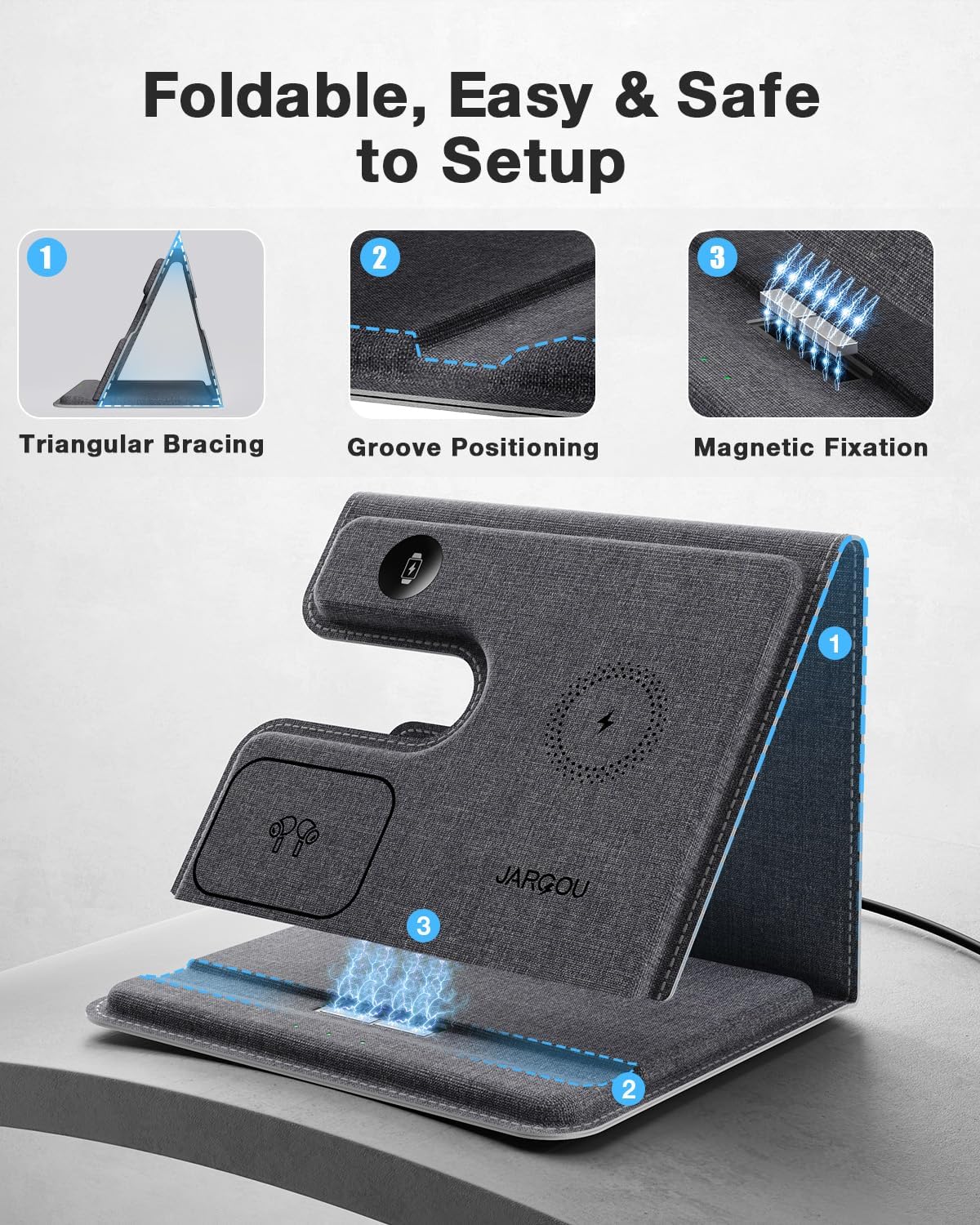 3 in 1 Charging Station for Apple Wireless Charger for iPhone 17 16e 16 15 14 13 12 11 X 8 & for iWatch Charger Wireless Charging Station for Multiple Devices for AirPods 2/3/4/Pro/Pro 2/Pro 3