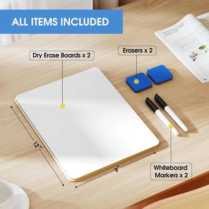 Double Sided Dry Erase Board, 9'' x 12'' Small White Board, 2 Pack