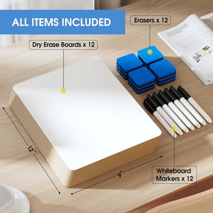 Double Sided Dry Erase Board, 9'' x 12'' Small White Board, 2 Pack
