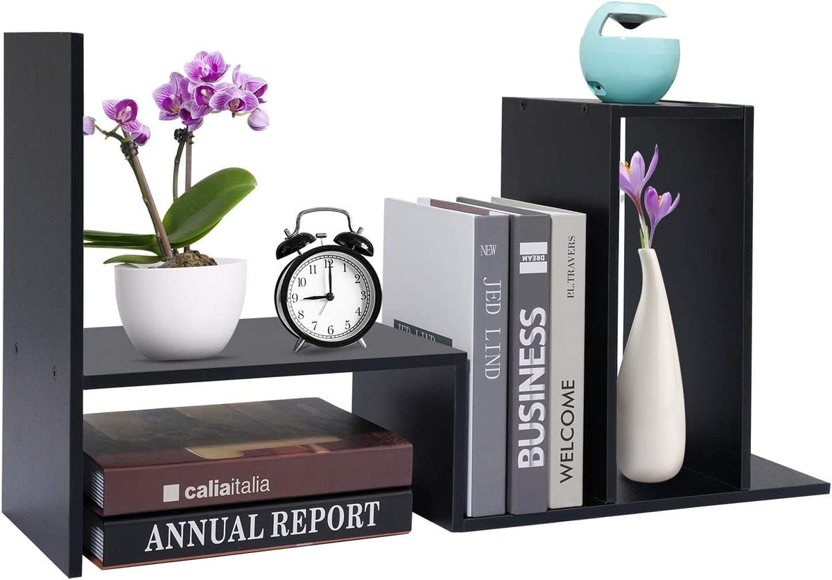 Desktop Bookshelf Desk Storage Organizer Adjustable Wood Desktop Display Shelf Rack Counter Office Storage Rack Top Bookcase - Free Style Display Natural Stand Office Supplies Desk Organizer