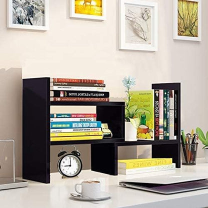 Desktop Bookshelf Desk Storage Organizer Adjustable Wood Desktop Display Shelf Rack Counter Office Storage Rack Top Bookcase - Free Style Display Natural Stand Office Supplies Desk Organizer