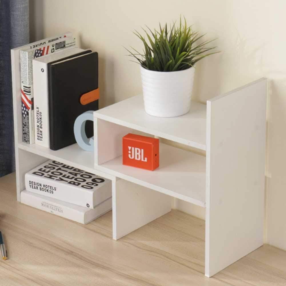 Desktop Bookshelf Desk Storage Organizer Adjustable Wood Desktop Display Shelf Rack Counter Office Storage Rack Top Bookcase - Free Style Display Natural Stand Office Supplies Desk Organizer