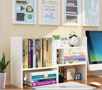 Desktop Bookshelf Desk Storage Organizer Adjustable Wood Desktop Display Shelf Rack Counter Office Storage Rack Top Bookcase - Free Style Display Natural Stand Office Supplies Desk Organizer