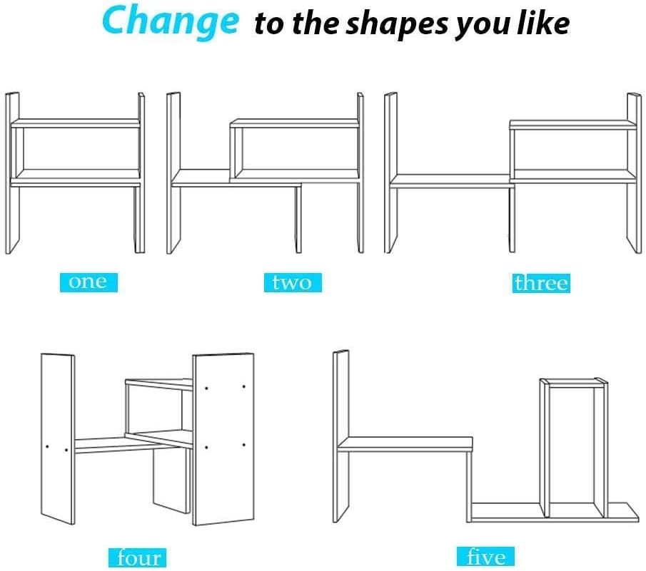 Desktop Bookshelf Desk Storage Organizer Adjustable Wood Desktop Display Shelf Rack Counter Office Storage Rack Top Bookcase - Free Style Display Natural Stand Office Supplies Desk Organizer