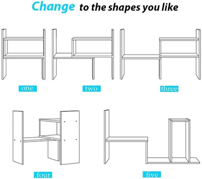 Desktop Bookshelf Desk Storage Organizer Adjustable Wood Desktop Display Shelf Rack Counter Office Storage Rack Top Bookcase - Free Style Display Natural Stand Office Supplies Desk Organizer