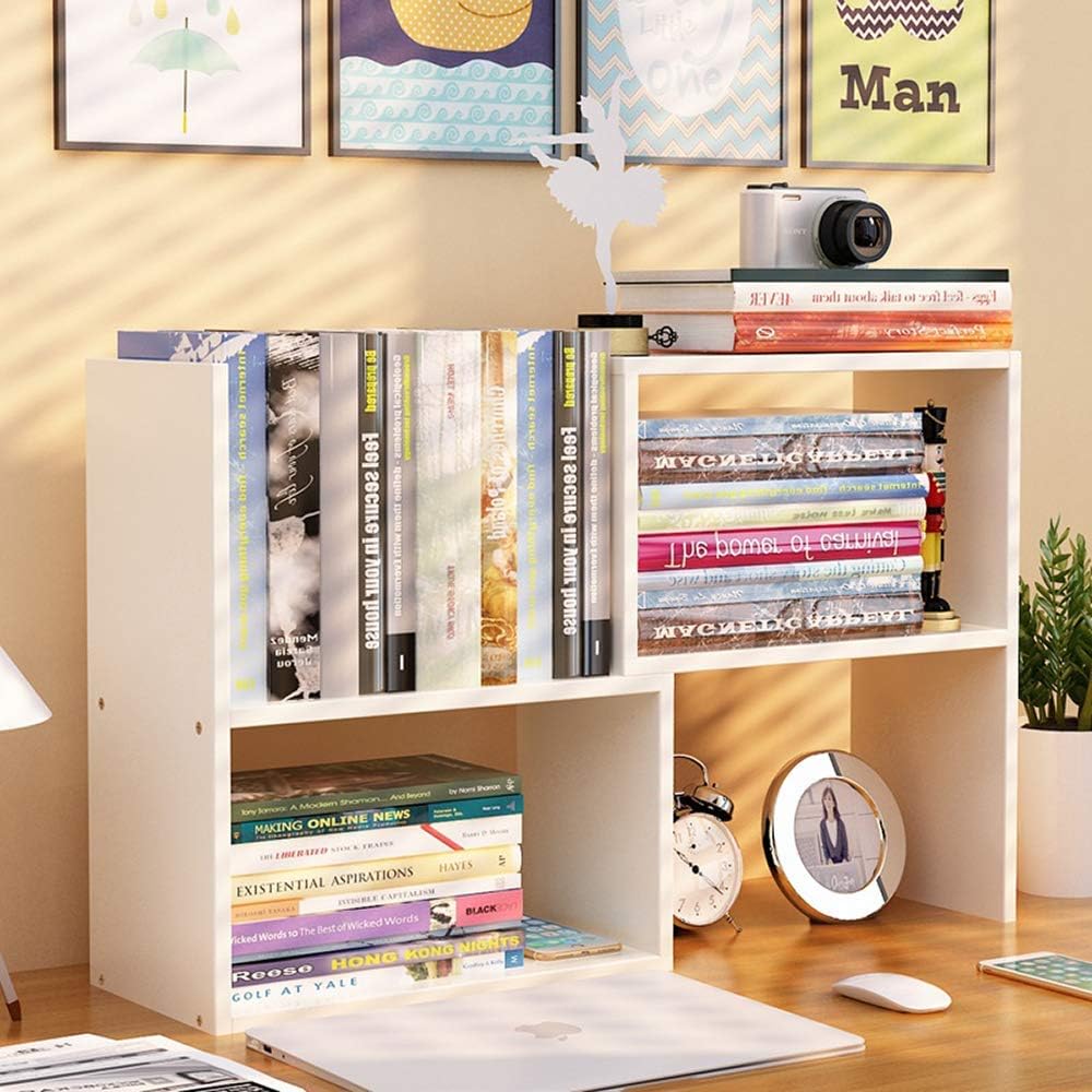 Desktop Bookshelf Desk Storage Organizer Adjustable Wood Desktop Display Shelf Rack Counter Office Storage Rack Top Bookcase - Free Style Display Natural Stand Office Supplies Desk Organizer