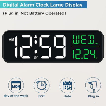 Large Display Digital Alarm Clock for Bedroom with Date Day of Week