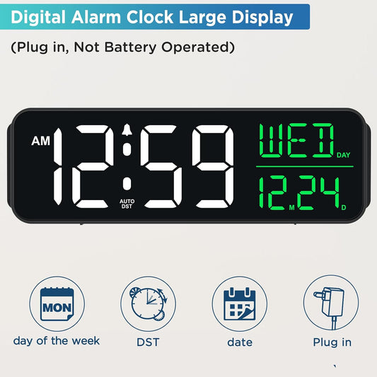 Large Display Digital Alarm Clock for Bedroom with Date Day of Week
