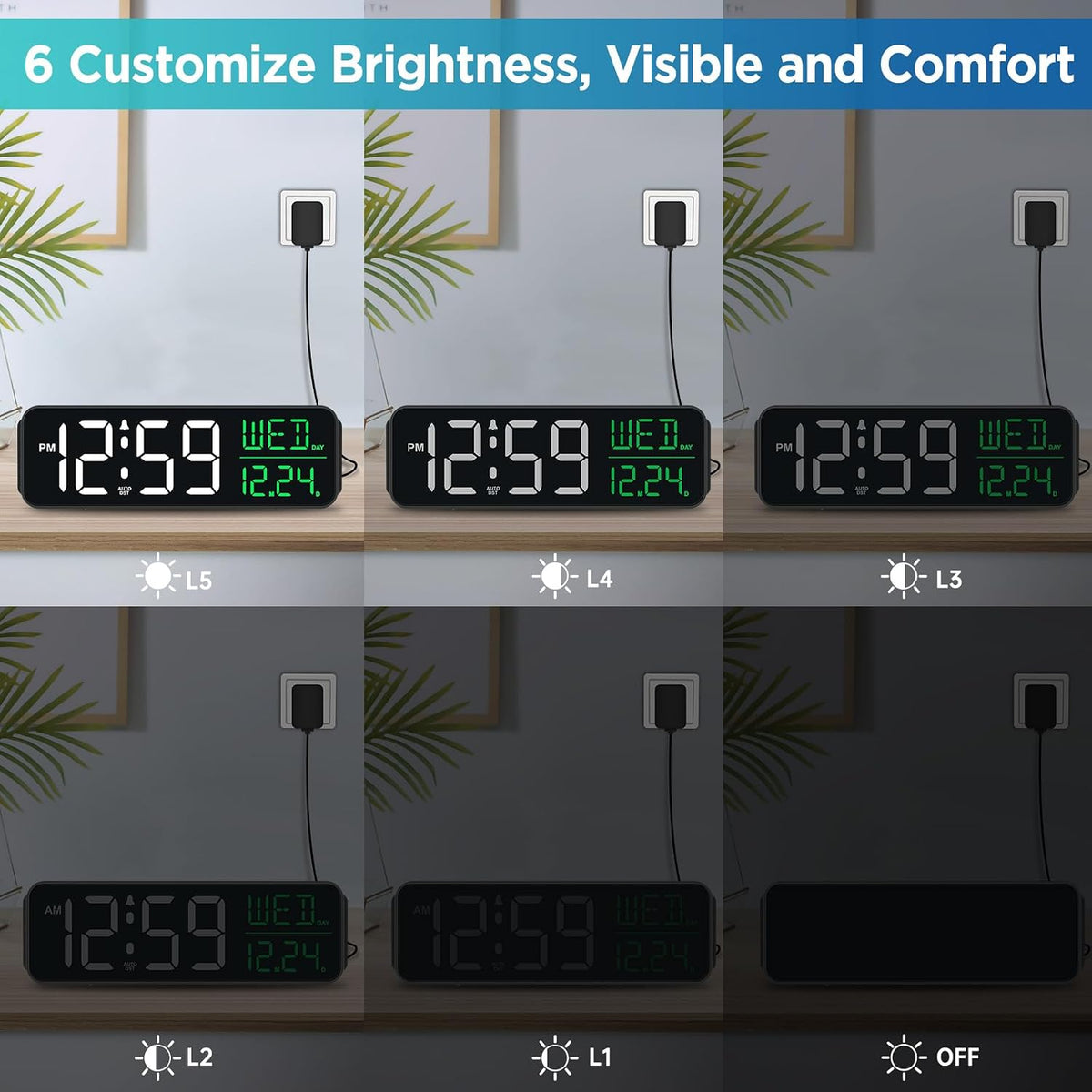 Large Display Digital Alarm Clock for Bedroom with Date Day of Week