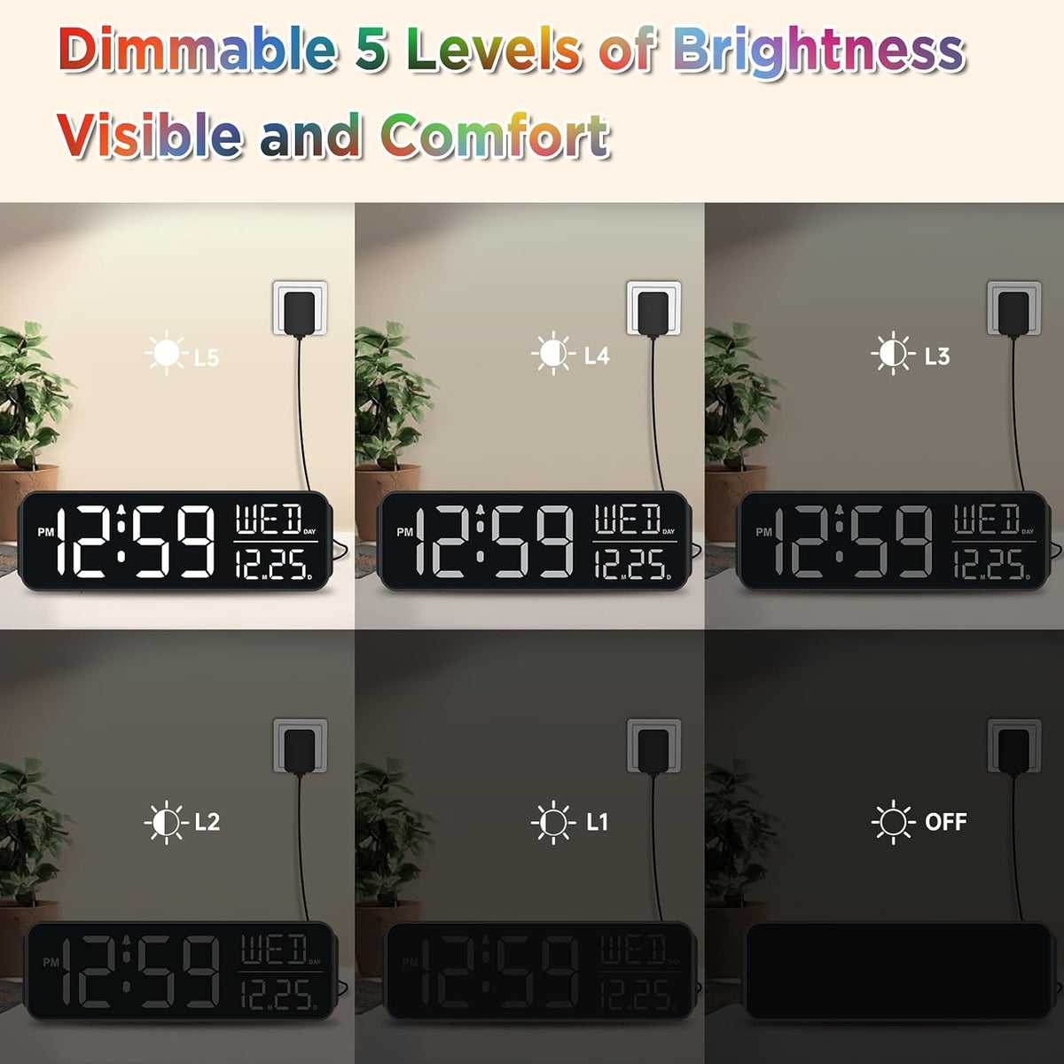 Large Display Digital Alarm Clock for Bedroom with Date Day of Week
