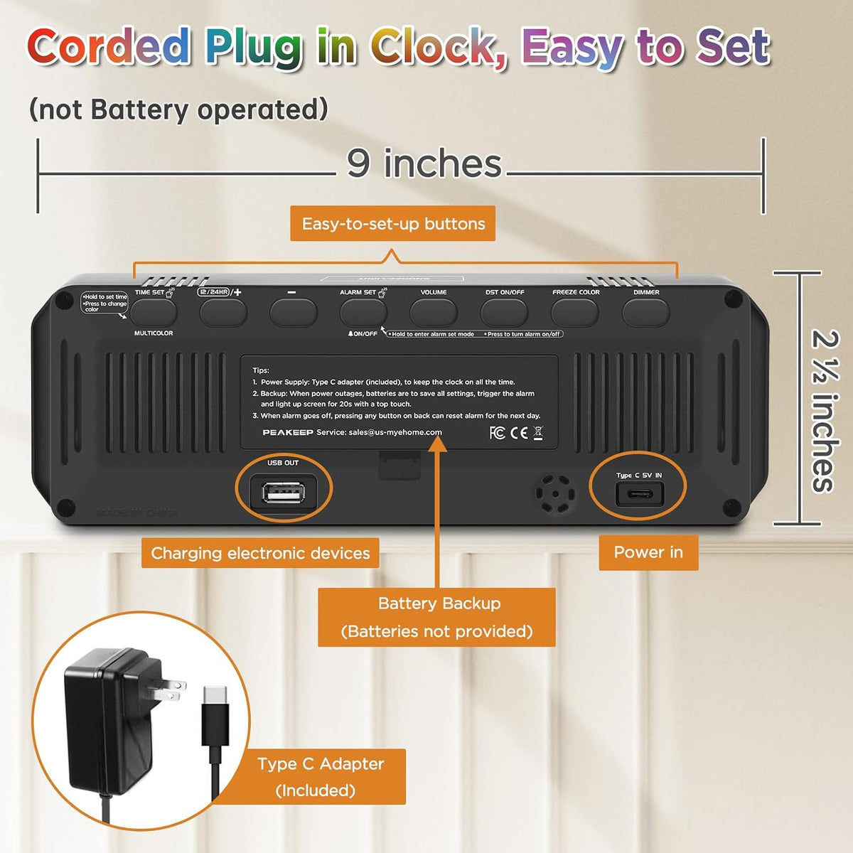 Large Display Digital Alarm Clock for Bedroom with Date Day of Week