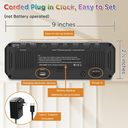 Large Display Digital Alarm Clock for Bedroom with Date Day of Week