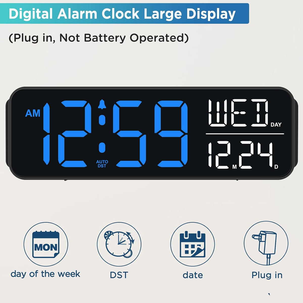 Large Display Digital Alarm Clock for Bedroom with Date Day of Week