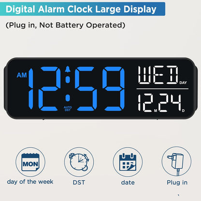 Large Display Digital Alarm Clock for Bedroom with Date Day of Week