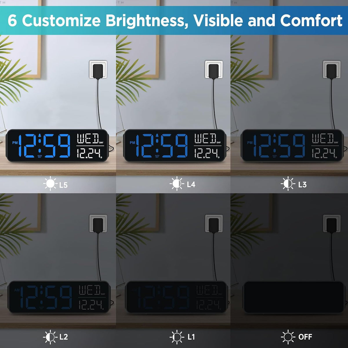 Large Display Digital Alarm Clock for Bedroom with Date Day of Week
