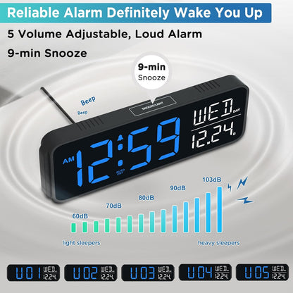 Large Display Digital Alarm Clock for Bedroom with Date Day of Week