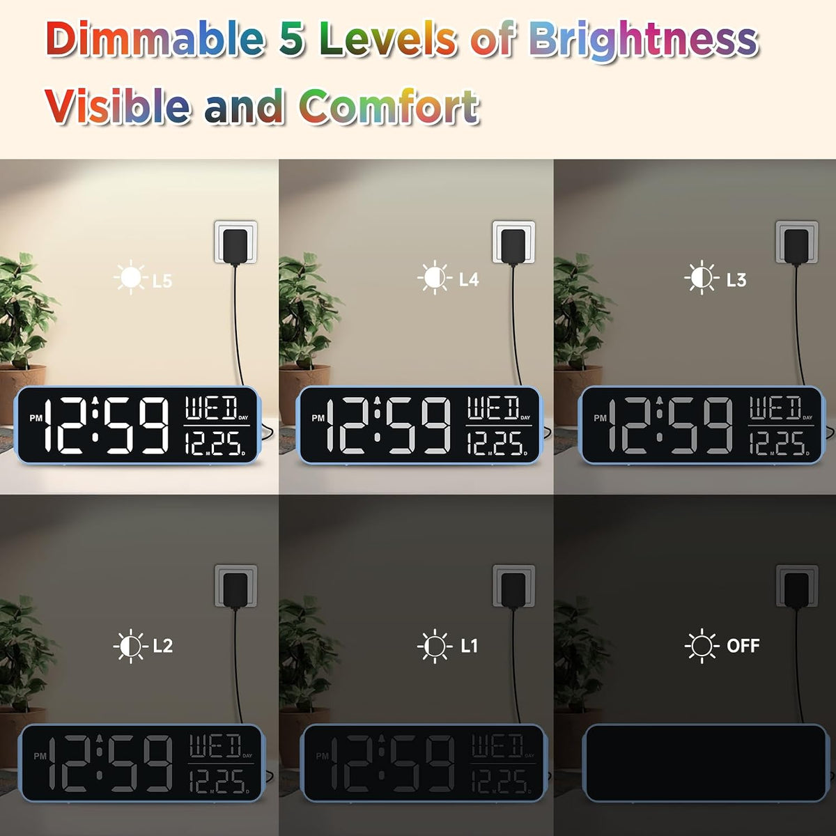 Large Display Digital Alarm Clock for Bedroom with Date Day of Week