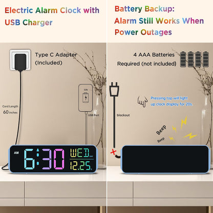 Large Display Digital Alarm Clock for Bedroom with Date Day of Week