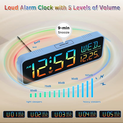 Large Display Digital Alarm Clock for Bedroom with Date Day of Week