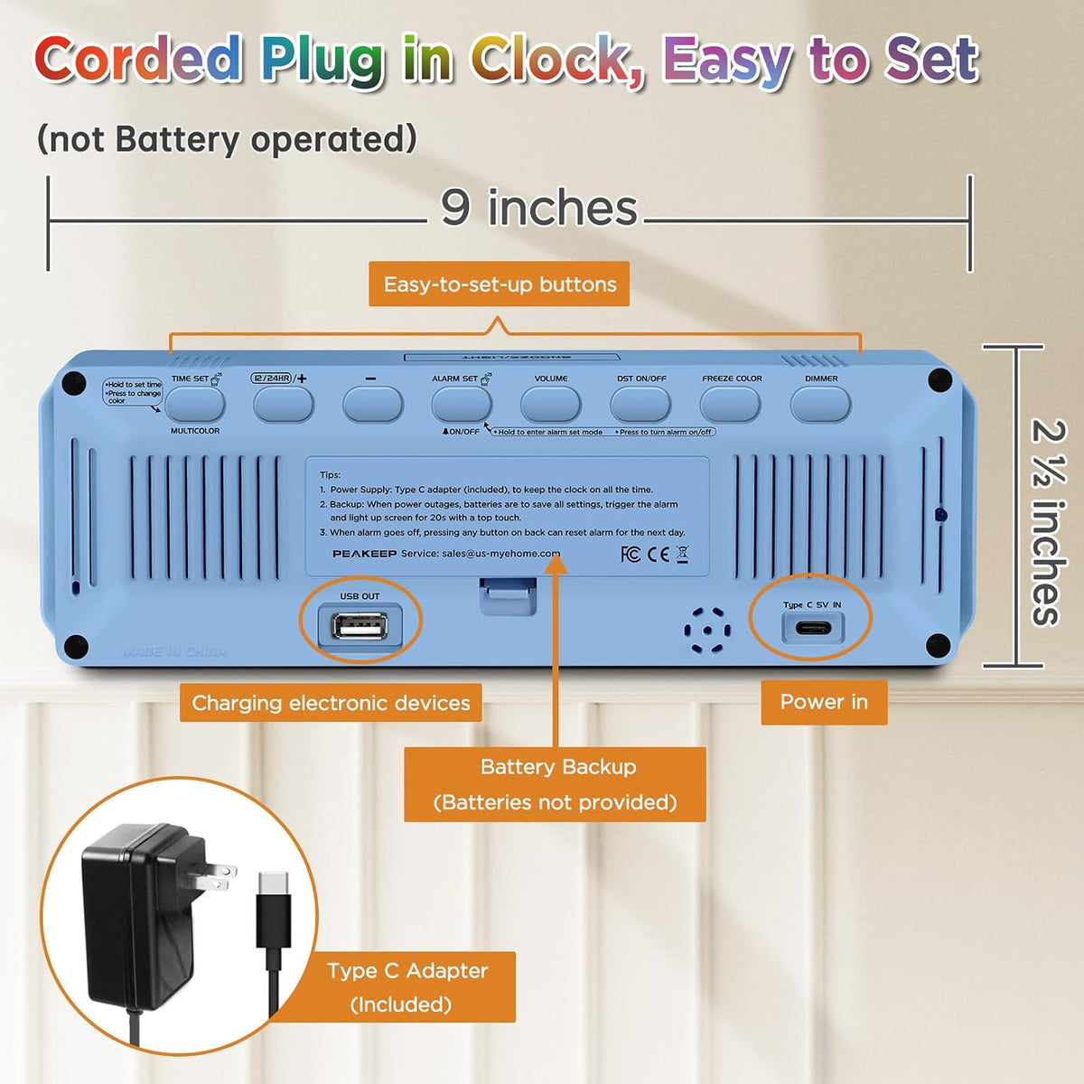 Large Display Digital Alarm Clock for Bedroom with Date Day of Week