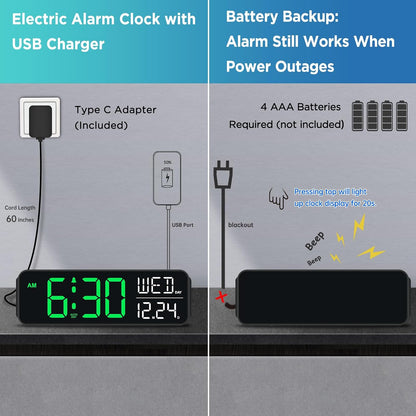 Large Display Digital Alarm Clock for Bedroom with Date Day of Week