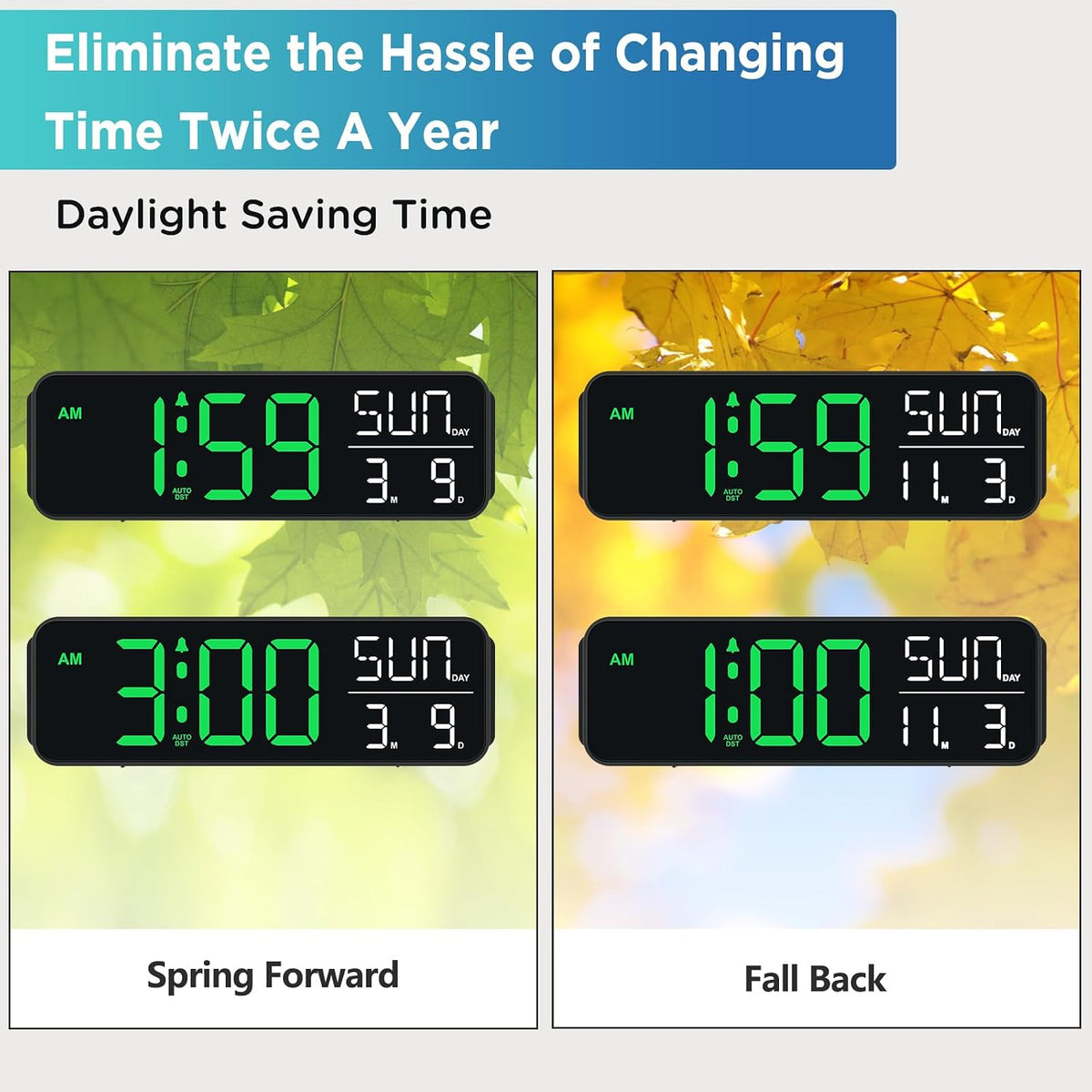 Large Display Digital Alarm Clock for Bedroom with Date Day of Week