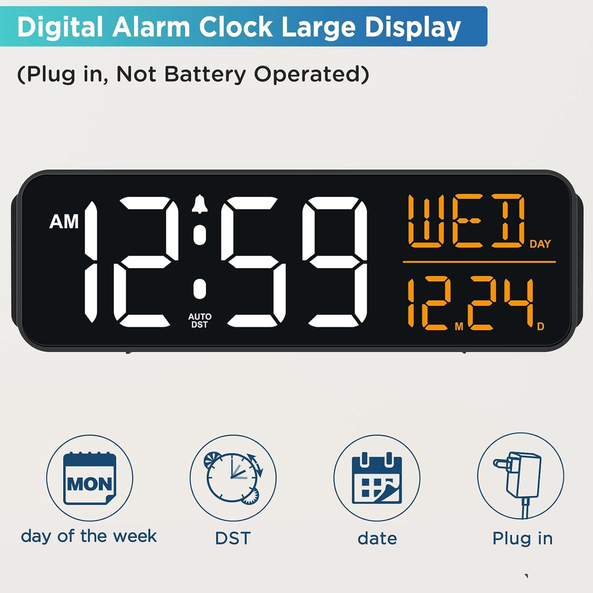 Large Display Digital Alarm Clock for Bedroom with Date Day of Week