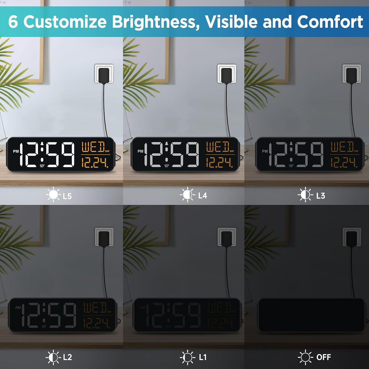 Large Display Digital Alarm Clock for Bedroom with Date Day of Week