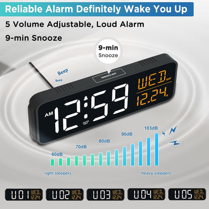 Large Display Digital Alarm Clock for Bedroom with Date Day of Week