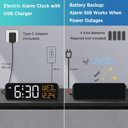 Large Display Digital Alarm Clock for Bedroom with Date Day of Week