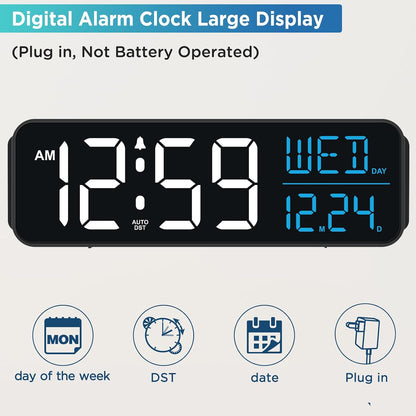 Large Display Digital Alarm Clock for Bedroom with Date Day of Week