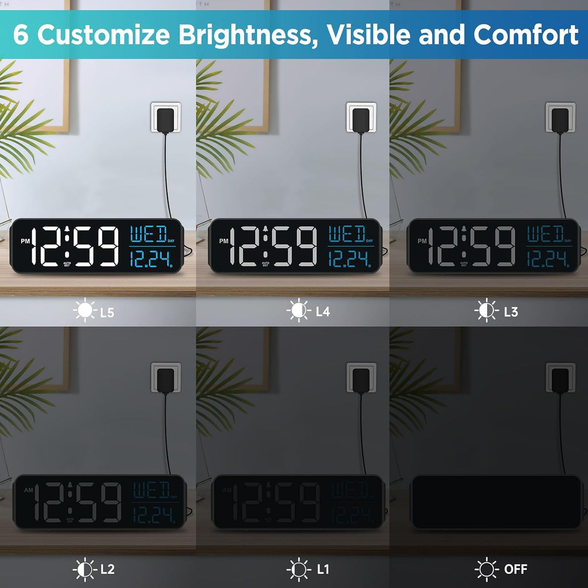 Large Display Digital Alarm Clock for Bedroom with Date Day of Week