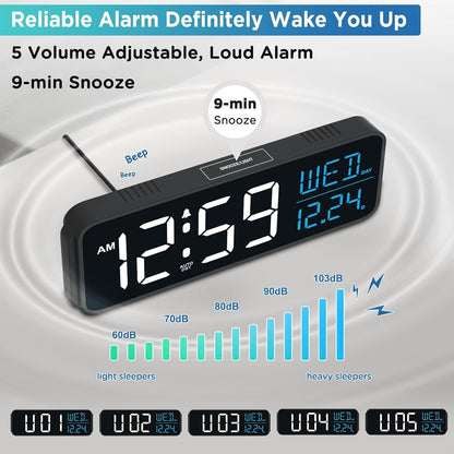 Large Display Digital Alarm Clock for Bedroom with Date Day of Week