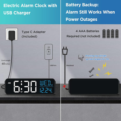 Large Display Digital Alarm Clock for Bedroom with Date Day of Week