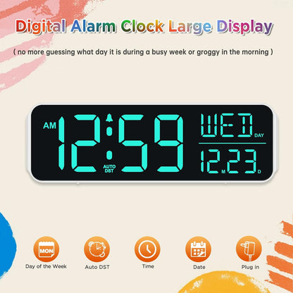 Large Display Digital Alarm Clock for Bedroom with Date Day of Week