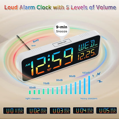 Large Display Digital Alarm Clock for Bedroom with Date Day of Week