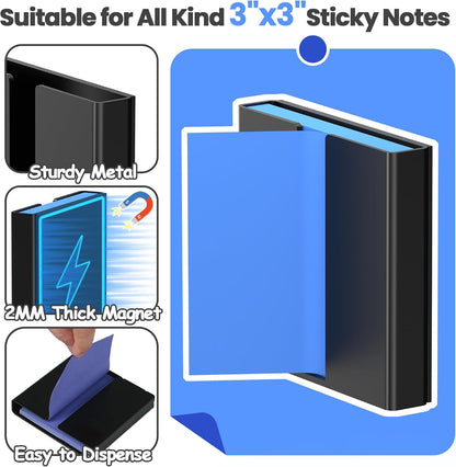 Sticky Note Dispenser, Magnetic Sticky Note Holder for Sticky Notes, 3 x 3 Inch Sticky Note Organizer for Office Home Classroom, Black