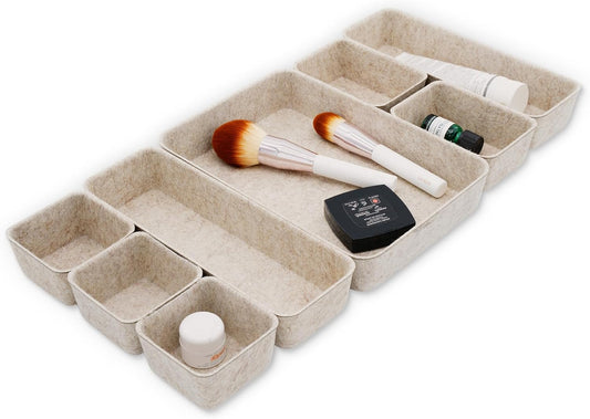 8pc Nordic Felt Desk Drawer Organizer Tray Beige Oatmeal Storage Bin